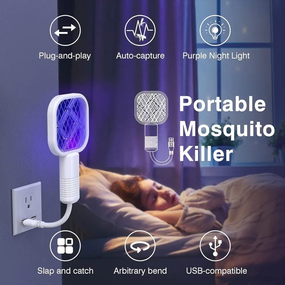 2-in-1 Mini Rechargeable Mosquito Killing Racket & UV Trap Lamp "Ab Macharon Ki Chutti!" 🦟🚫